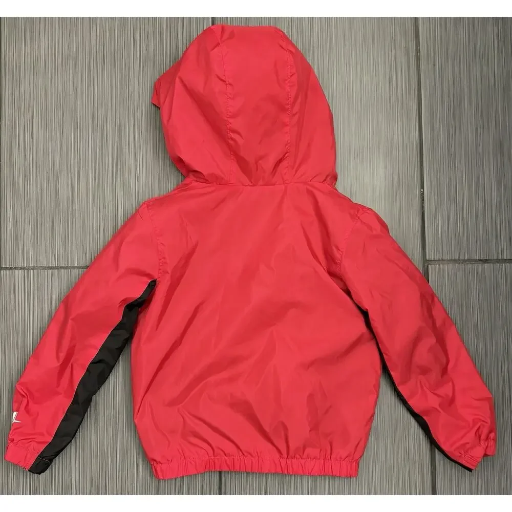 Nike Boy's Fleece Lined Windbreaker Red/Black Jacket Size XS (4) Hooded